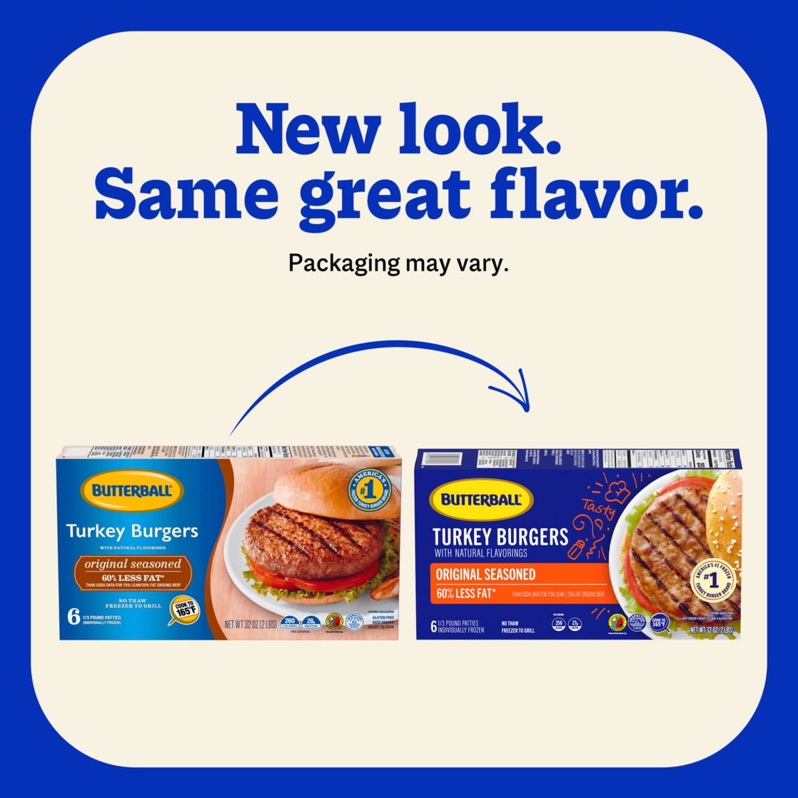 Butterball Frozen Turkey Burgers, Original Seasoned, 1/3 lb Patties, 6 Count/2 lbs
