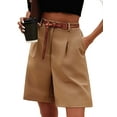 thumbnail image 2 of Shorts for Women Dressy 2025 Summer Elastic High Waisted Wide Leg Business Casual Work Shorts with Pockets Camel Color S, 2 of 8