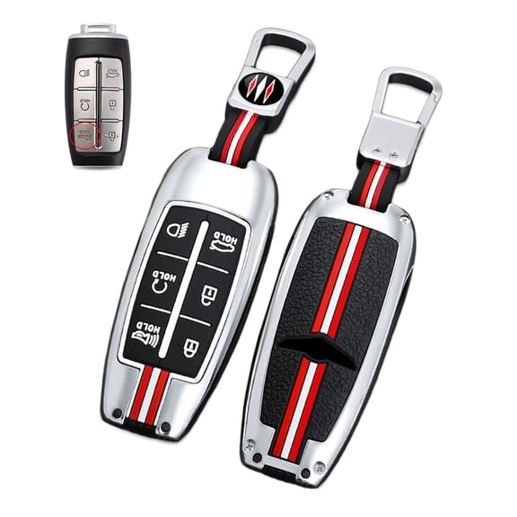 Key Cover Case, Zinc Alloy Metal Key Fob Case Protector Shell Compatible with Genesis G70 G80 G90 GV70 GV80 GV90(6 Buttons