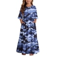 thumbnail image 2 of Toddler Girls Short Sleeve Dress Camouflage Print Summer A-Line Cute Maxi Casual Sundress Blue 9-10 Years, 2 of 7