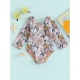 thumbnail image 2 of Toddler Girls Rash Guard Swimsuit Rompers Long Sleeve Floral Print Knot Front Baby Bathing Suit Swimwear, 2 of 8