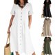 thumbnail image 4 of Female Dress with Pocket Cotton Linen Seaside Vacation V Neck Short Sleeve Skirt Comfortable Dress for Taking Photo White 5XL, 4 of 4
