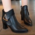 thumbnail image 2 of Ankle Boots for Women Fashionable Casual Daily Chunky Heel Point Toe Solid Color Versatile Style Mid Heel Ankle Boots with Belt Buckle, 2 of 10