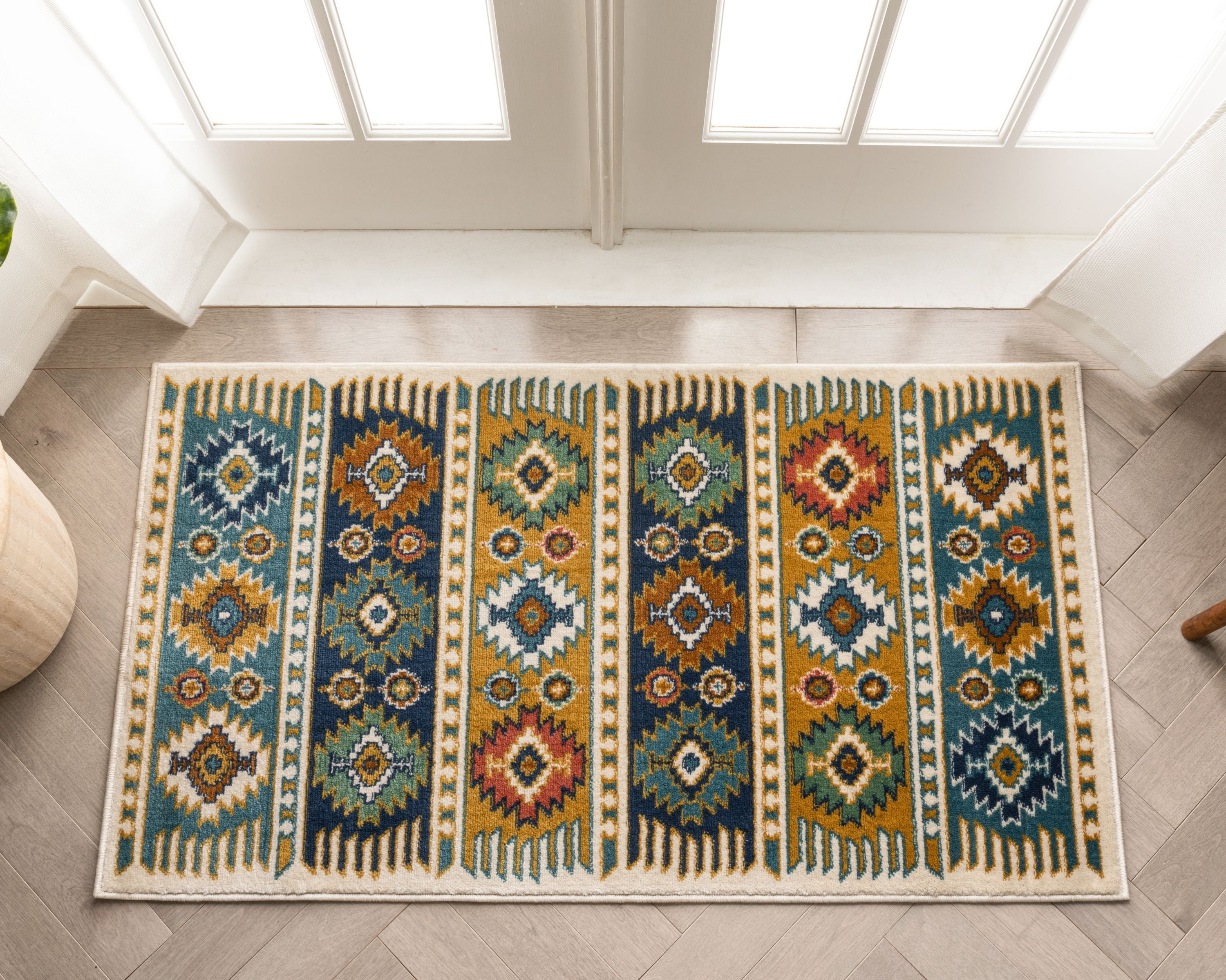 Well Woven Tulsa Noble Southwestern Tribal Diamond Pattern Blue 2'3" x