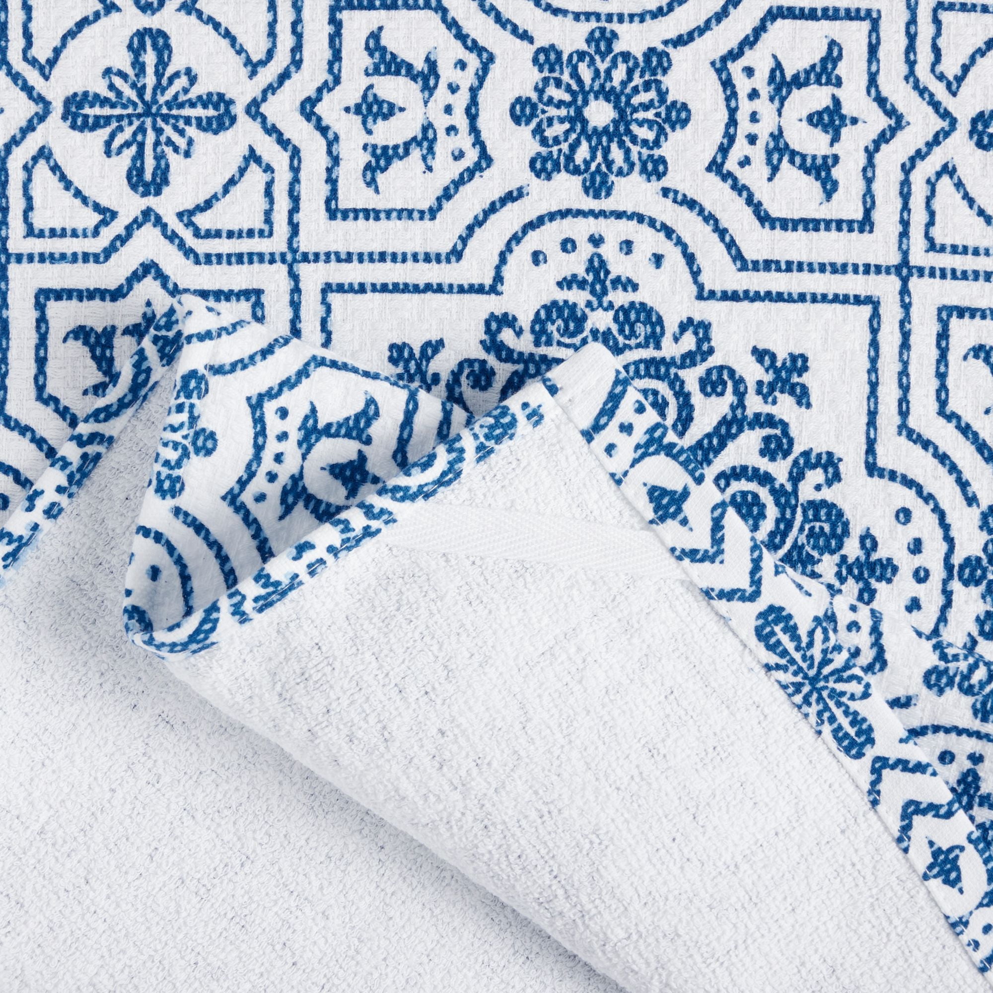 Martha Stewart Stripe Medallion Cotton Kitchen Towel Set, Blue, 2 Piece