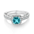 thumbnail image 2 of Gem Stone King 925 Sterling Silver White Created Sapphire and Paraiba Topaz Women Engagement Ring for Women (1.58 Cttw, Available in Size 5, 6, 7, 8, 9), 2 of 6