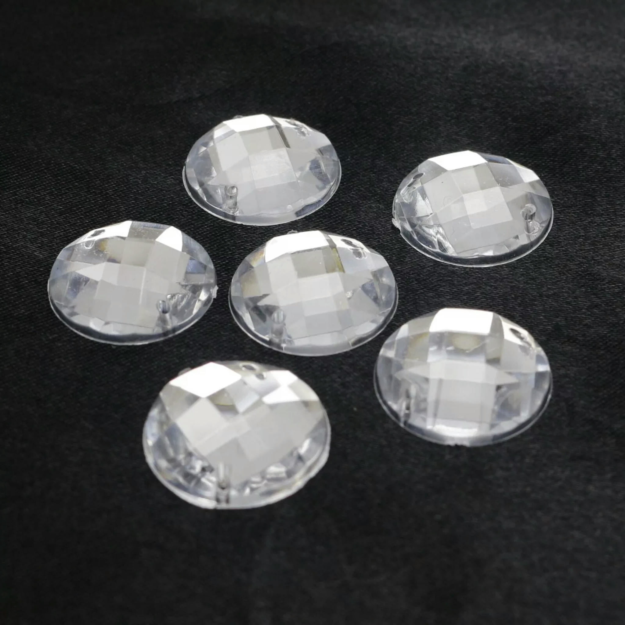 EOEMY 250 Clear Acrylic Flatback Sewing Rhinestone Round Button 20mm Sew On Beads