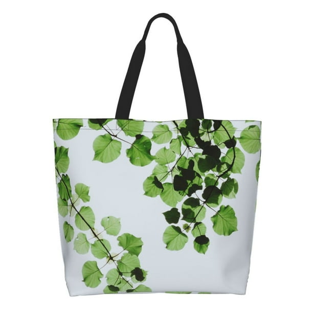 Balery Watercolor Green Leaves Bolsa Tote Estilo Estético con Cremalleras, Bolsa de Hombro, Bolsa de Compras Grande y Plegable