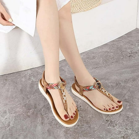 

HAOTAGS Women s Summer Dressy Flat Sandals Roman Open Toe Slip On Brown Size 5.5
