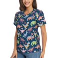 thumbnail image 5 of Yiaed Dinosaur Print Women's T Shirt V-Neck Short Sleeve Shirt Casual Breathable Tee Summer Tops-Small, 5 of 5