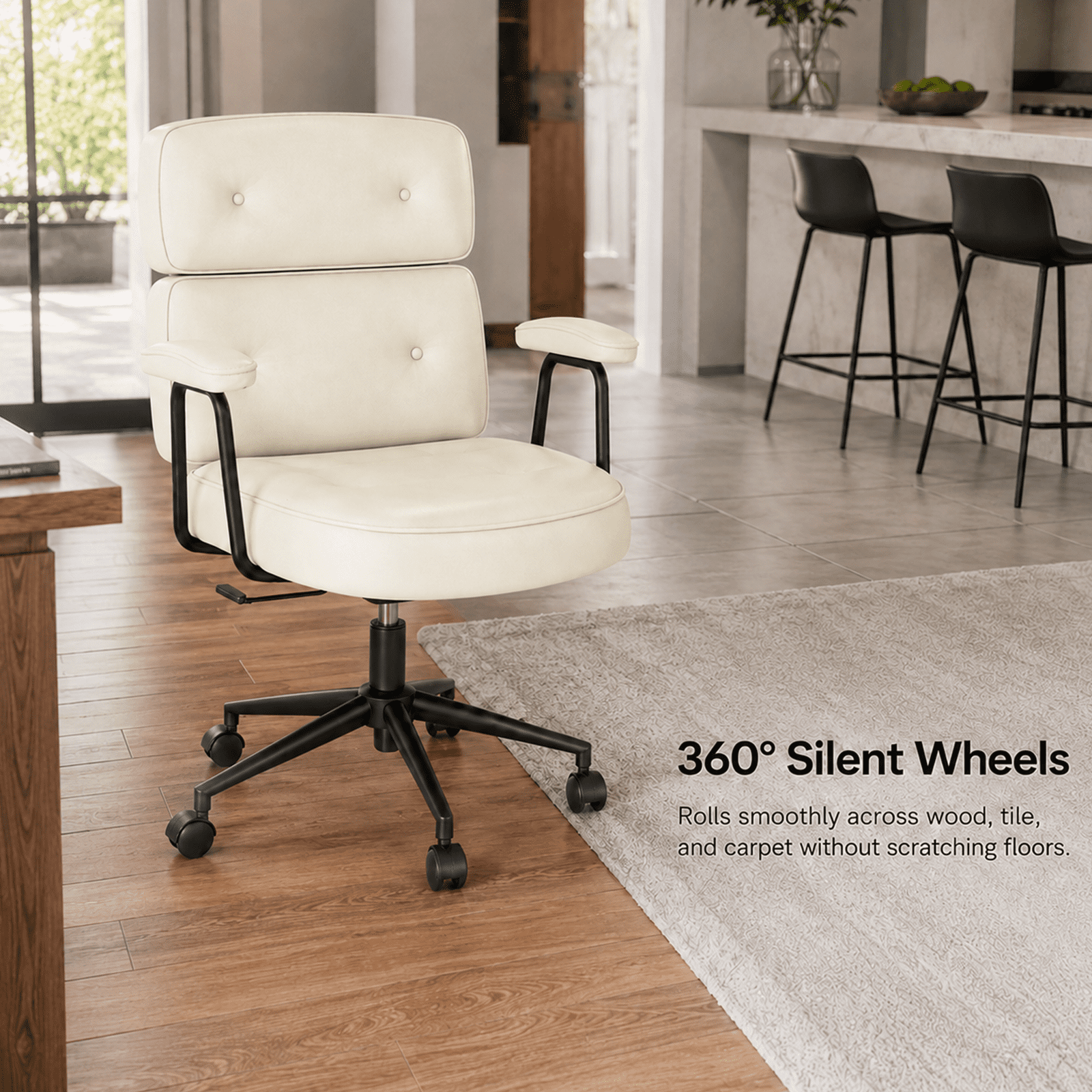 Alvantor Ergonomic Office Chair, PU Leather Computer Chair Lumbar Support, Adjustable Height, Rolling Swivel, Executive Task, Padded Armrests for Vanity, Study
