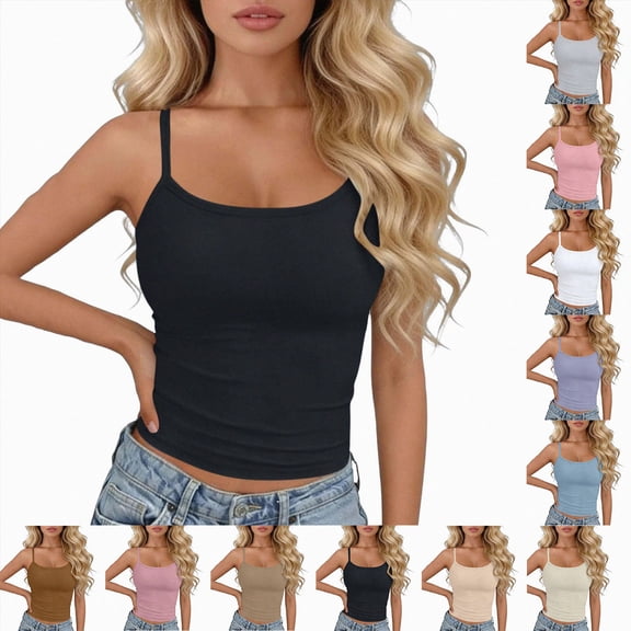 COMVALUE Tank Tops for Women Square Neck Spaghetti Strap Double Lined Y2K Going Out Camisole Top White One Size
