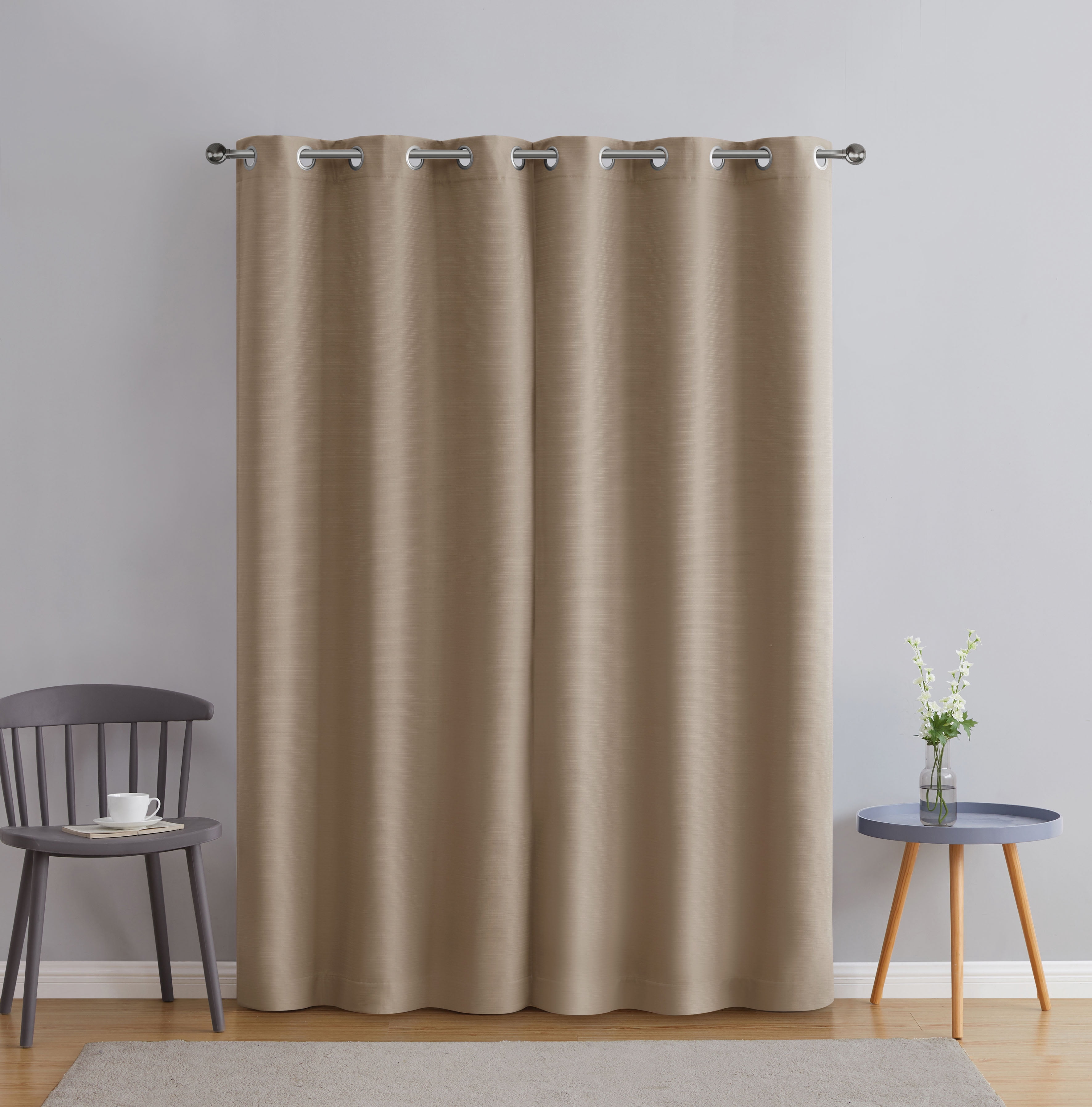 Serta So Dark 100% Blackout Beige Grommet Top Curtain Panel Pair, 37" x 84"