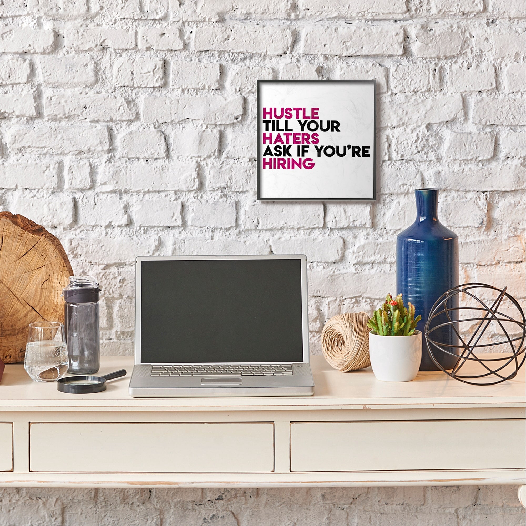 Stupell Industries Hustle Till Haters Hire Motivational Phrase Pink Text Black Framed by Milli Villa
