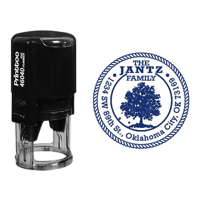 Printtoo Self Inking Custom Round Rope Family Address Rubber Stamp Tree Design Personalized Stamper-Blue