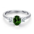 thumbnail image 3 of Gem Stone King 925 Sterling Silver Green Chrome Diopside and White Topaz Engagement Ring for Women | 1.13 Cttw | Oval 7X5MM | Gemstone Birthstone | Size 9, 3 of 6
