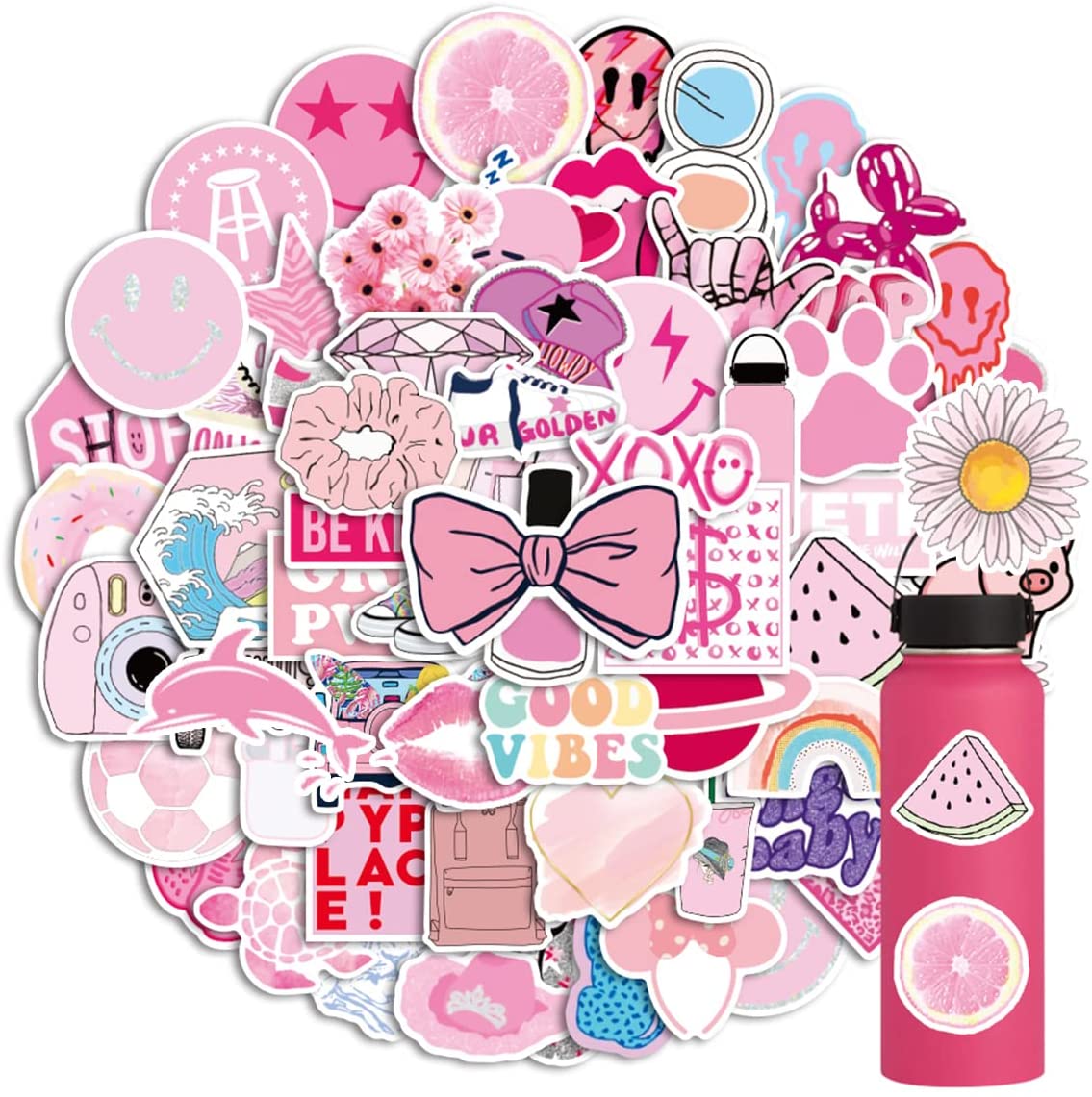 100 PCS Preppy Stickers Pink Stickers Pack, Aesthetic Stickers