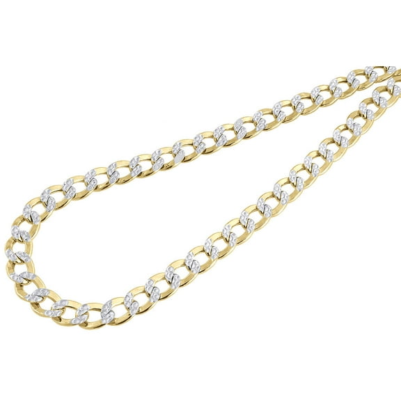10k Yellow Gold Diamond Cut Pave Flat Cuban Chain 7.75 mm Necklace 24 Inch