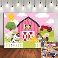 thumbnail image 1 of Fondo de fotografía con temática de animales de granja de color rosa dulce, suministros para fiestas de cumpleaños infantiles, lindo fondo de foto de granja, decoraciones para baby shower, vinilo, 1 of 5