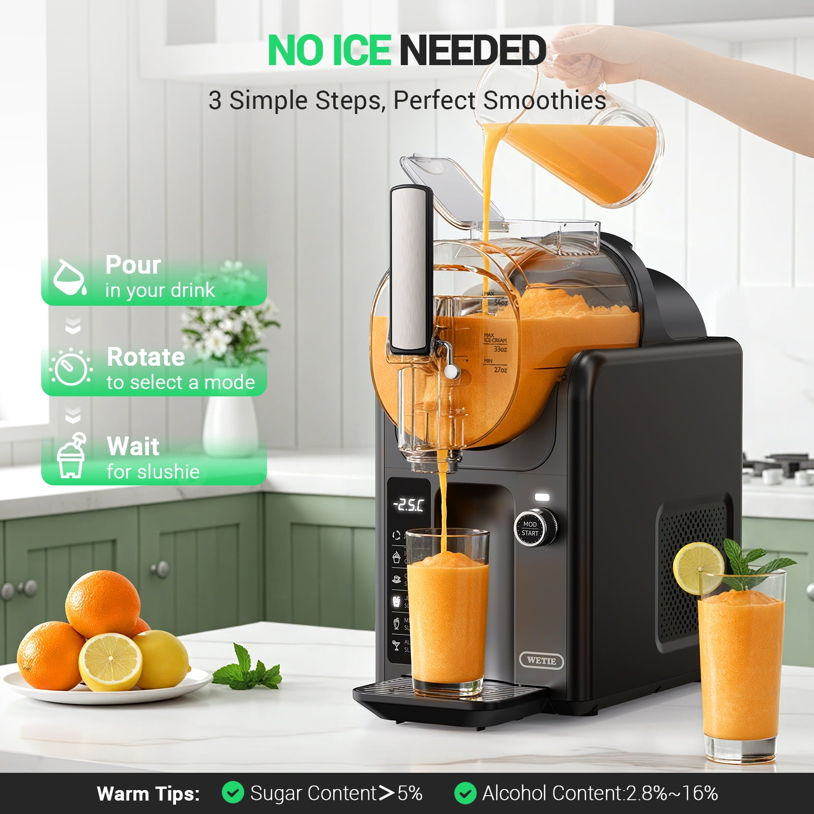 Slushie Machines, WETIE 82oz 5-in-1 Frozen Drink & Ice Cream Maker w/ LED Display, Adjustable Hardness, 24H Continuous Use