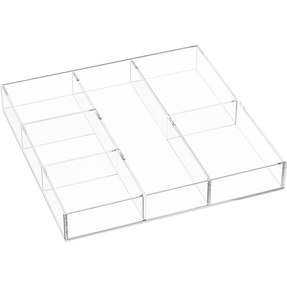 NIUBEE 6-Section Acrylic Drawer Organizer Clear Makeup Organizer Tray(11.8x11.8 inch), Multi-Purpose, Storage Solution for Makeup, Vanity, Desk, School, Office Supplies & More, for Bathroom, Kitchen