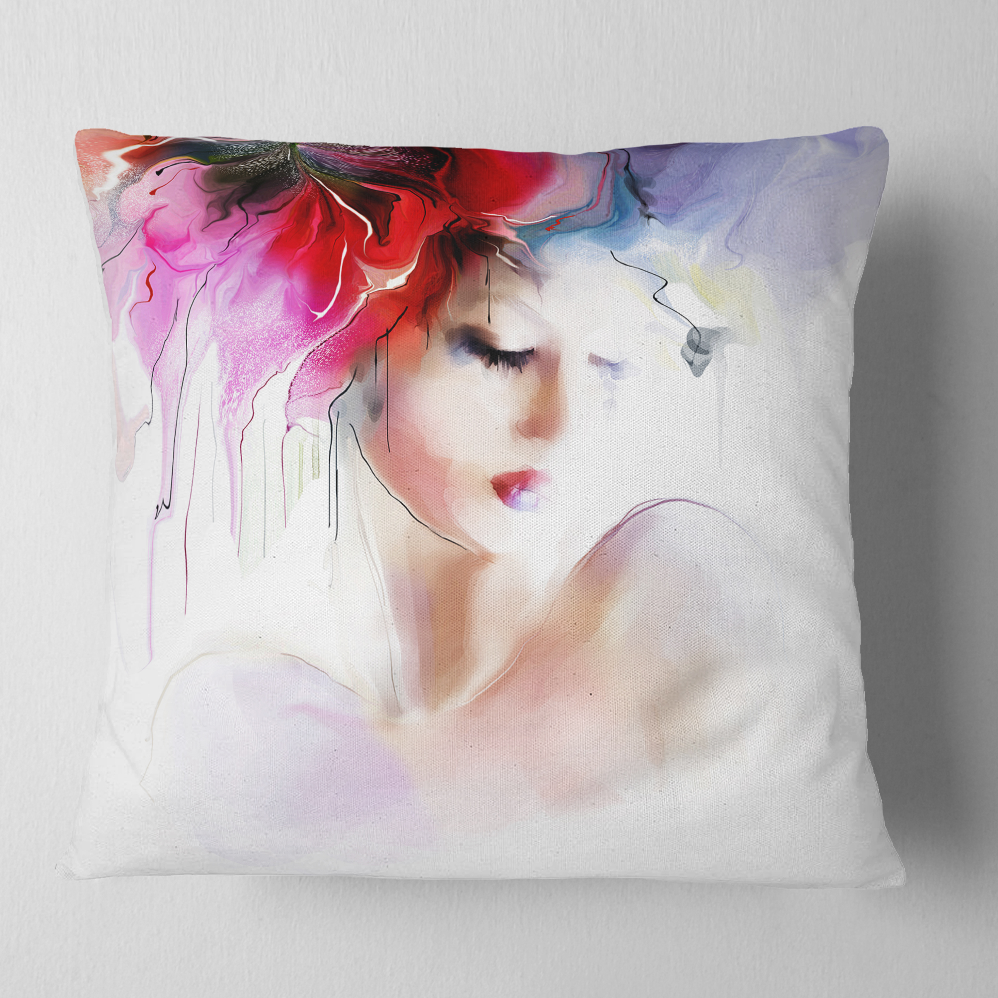 Designart Fashion Woman Illustration - Abstract Throw Pillow - 16x16