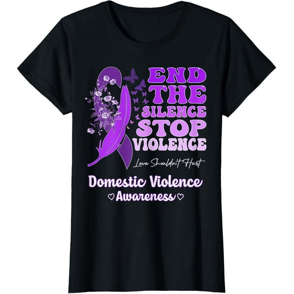 t-shirt Domestic Violence Awareness Ribbon Butterflies Purple T-Shirt.