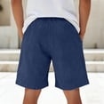 thumbnail image 5 of LWavelet Men's Casual Shorts Summer Beach Solid Color Elastic Waist Drawstring Knee Length Breathable Linen Shorts,Navy 2XL, 5 of 5