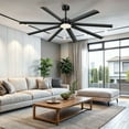 thumbnail image 2 of Dextrus 80 inch Large Industrial Ceiling Fan with Light and Remote, Indoor Ceiling Fan with 8 Blades,6 Speed for Porch Garage Shop, Black, 2 of 9