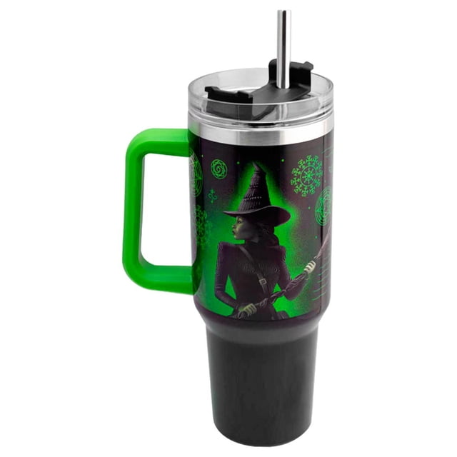 Termo Alto Doble Pared Con Asa Y Popote, Wicked La Película, Diseño Elphaba, Capacidad 1.2 L