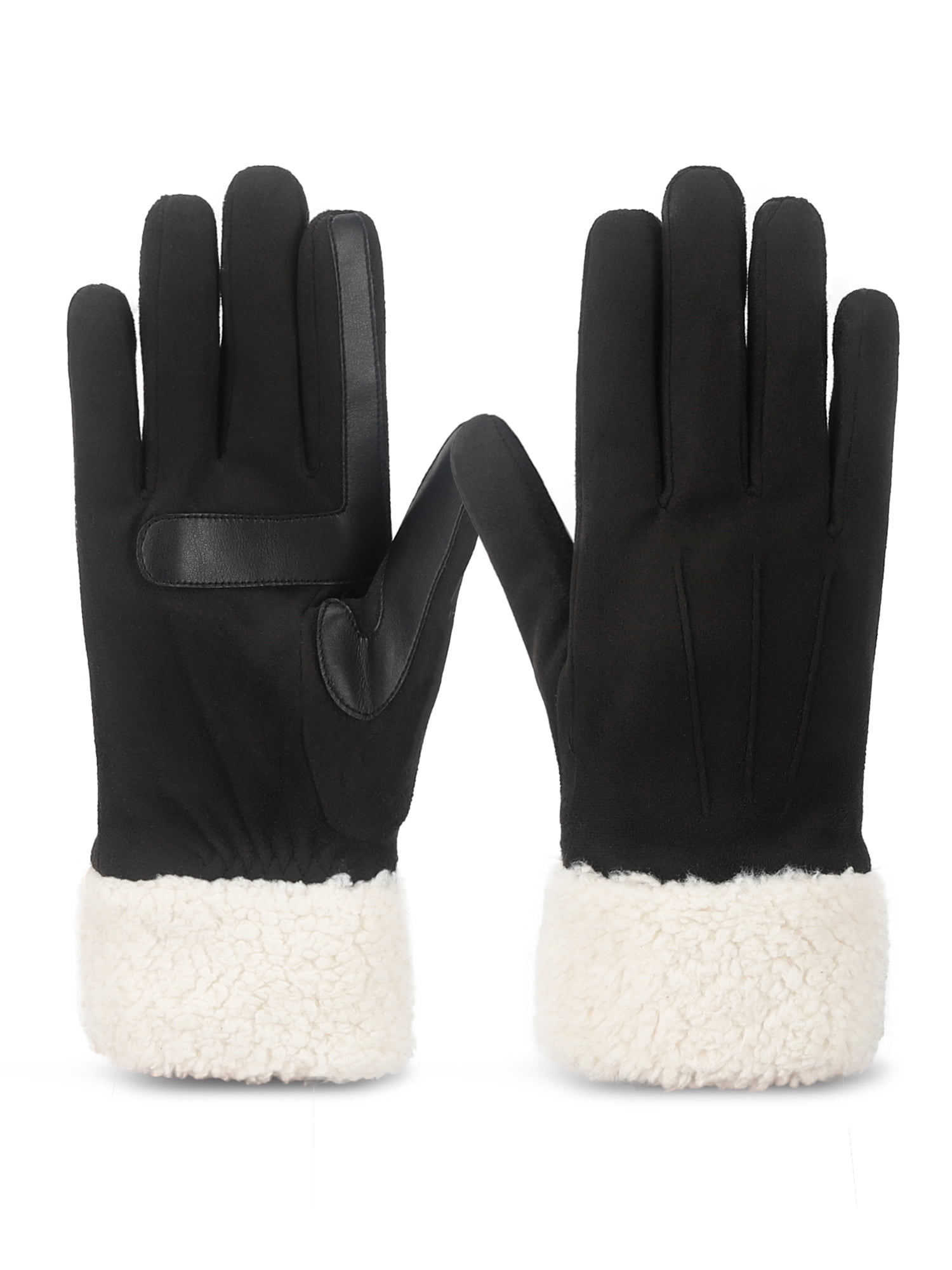 Isotoner Women's Ultraplush Microsuede Gloves with Sherpa Cuff, Black, S/M