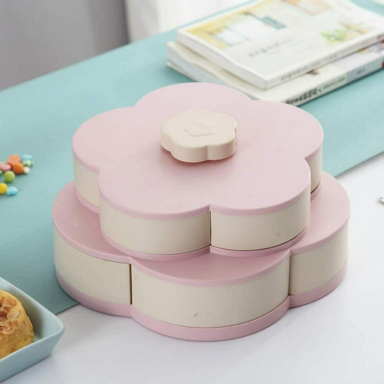 Double Layer Bloom Rotating Snack Box Flower Design Sweets Food Storage Box  Organizer