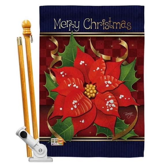 Breeze Decor BD-XM-HS-114087-IP-BO-D-US12-BD 28 x 40 in. Poinsettia Love Winter Christmas Impressions Decorative Vertical Double Sided House Flag Set with Pole Bracket & Hardware