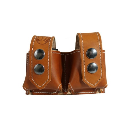 Barsony Saddle Tan Leather Revolver Double Speed Loader Pouch for 6-7 shot