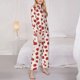 thumbnail image 3 of Balery Abstract Red Polka Dot Conjunto de Pijama con Estampado para Mujer, Conjunto de Dos Piezas con Manga Larga, Ropa de Dormir Suave con Bolsillos, Pijamas Cómodos-Large, 3 of 7