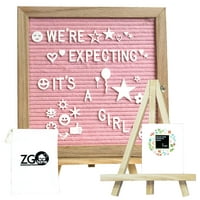 Pink Felt Letter Board with 678 Letters, Numbers, Emojis and Symbols,10X10 Inches Changeable Oak Frame Message Board with Mount Hanger, Stand and Canvas Bags by ZG-Home( ZG1010P)