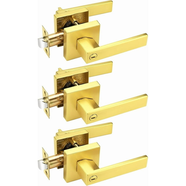 Leviers de Porte Carrés pour l'Intimité Sans Clé, Poignée de Porte Chromée, Poignées de Porte d'Intérieur, Levier de Porte pour Lit/salle de Bain, Ensemble de Poignées Réversible pour Portes Côté Gauche et Droit
