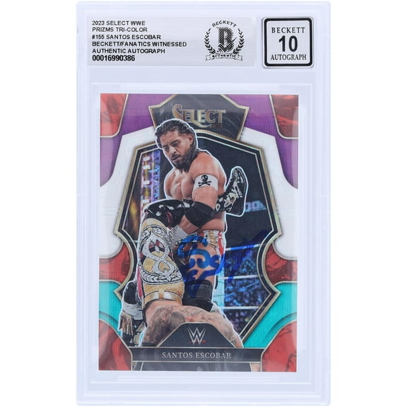 Santos Escobar WWE Autographed 2023 Panini Select Tri-Color Prizm #155 Beckett Fanatics Witnessed Authenticated 10 Card - Fanatics Authentic Certified