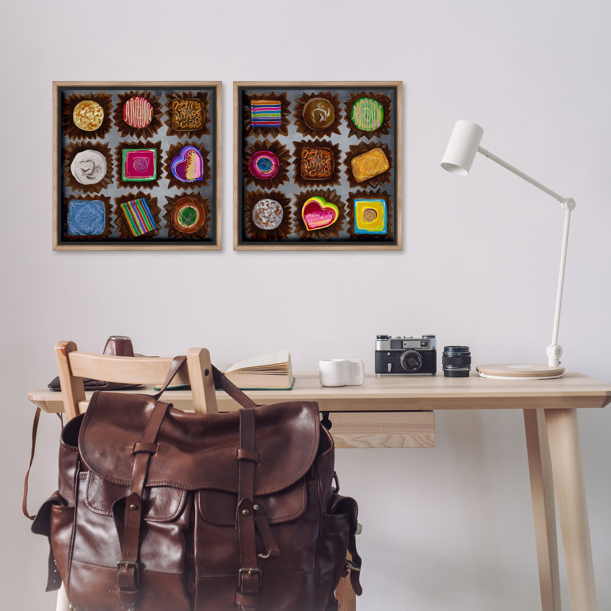 Stupell Industries Various Chocolate Choices Food & Beverage Painting Brown Floater Framed Canvas Art Print Wall Art, 18 x 18, Set of 2