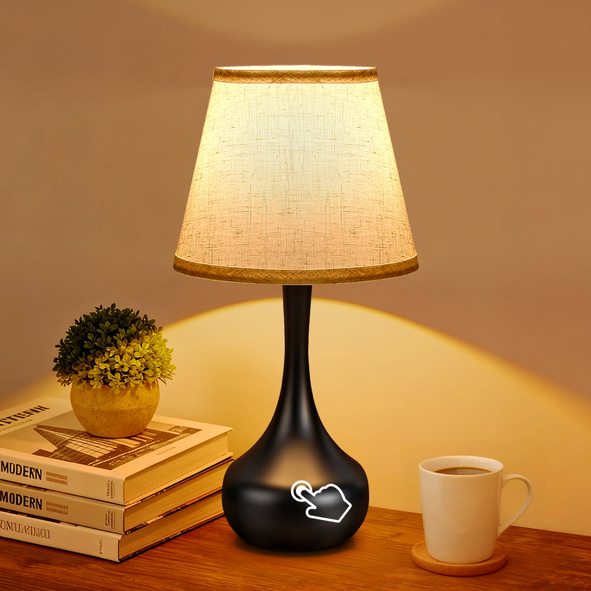 Leumius 3-Way Dimmable Set of 2 Small Bedside Lamps for Night Stands, Black LED Desk Lamps for Kids Room,Office,Living Room, End Table Black