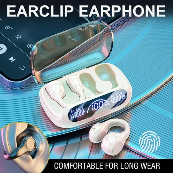 Wireless Bluetooth Headphones QTOCIO Wireless Ear Clip Skeleton Conduction Headphones Bluetooth 5.3 Waterproofs Open Ear Headphones