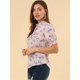thumbnail image 4 of INSPIRE CHIC Blusa Floral Botón Frontal Ribete De Volantes Escote Manga Corta Casual Para Mujer Rosa S, 4 of 6