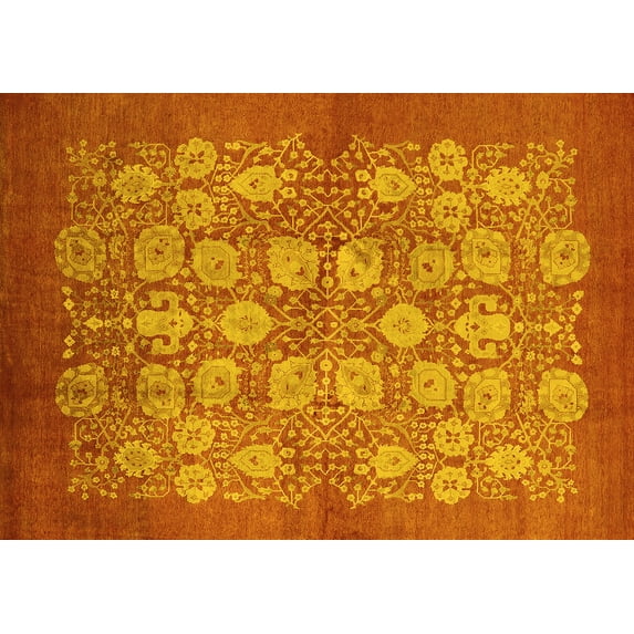 Ahgly Company Machine Washable Indoor Rectangle Oriental Yellow Industrial Area Rugs, 2' x 4'