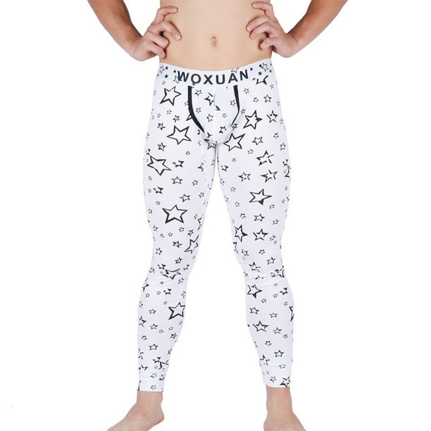 Minnieouse Calzas de ropa interior para hombre, pantalones elásticos estampados a la moda para hombre, pantalones de capa Base de absorción de sudor, ropa Ropa interior estrella blanca L Minnieouse AP013663-02