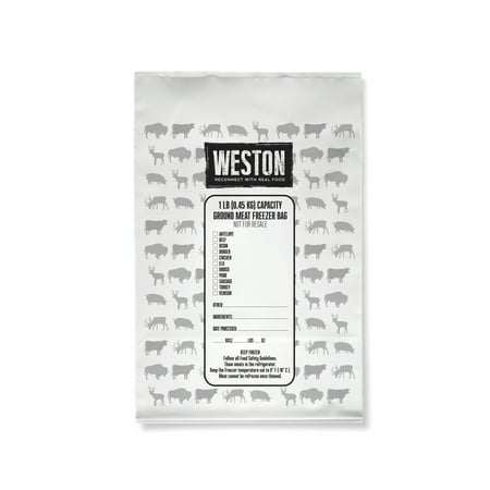 Weston 1 Lb. Ground Meat Freezer Bags, Includes 100 Precut 4.5" x 7" (11.4 x 17.8 cm) Bags, .2 mm Thick Material, FDA Approved, BPA Free, 07-1001