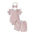 thumbnail image 4 of CAICJ98 Infant Baby Girl Summer Clothes Ruffle Short Sleeve Romper Shorts Set with Headband Newborn 3Pcs Floral Outfits (Red,6-12 Months), 4 of 4