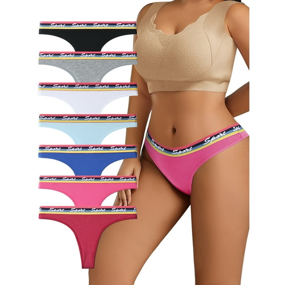 Wausea 7 Pack Cotton Thongs for Women Breathable Bikini Panties Womens Underwear Sexy, Sizes XS-L