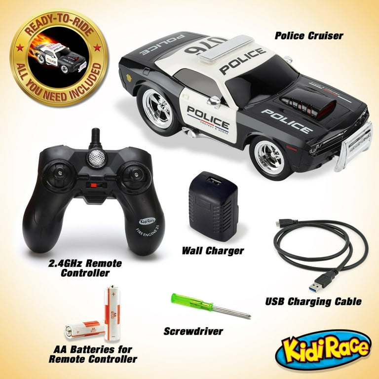 KidiRace RC Remote Control Police Car Toy with Lights Siren Sound for Kids Rechargeable Durable Easy to Control Walmart