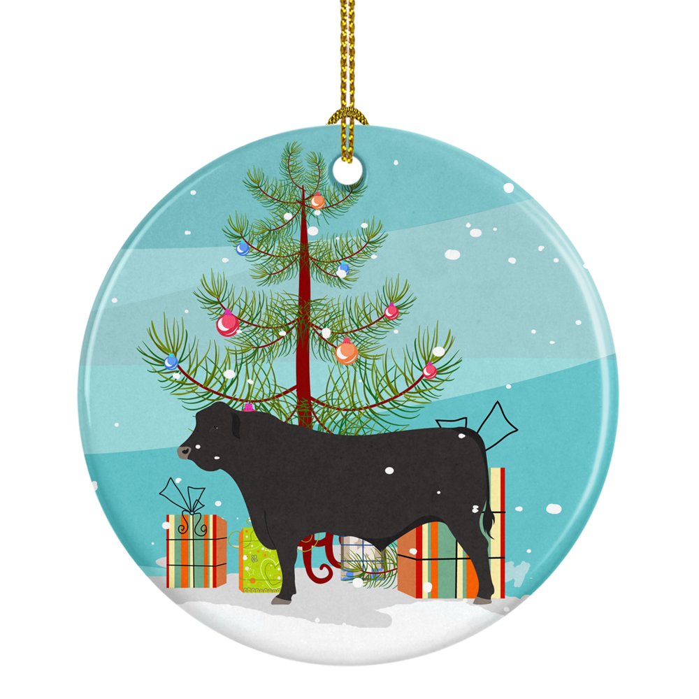 Black Angus Cow Christmas Ceramic Ornament