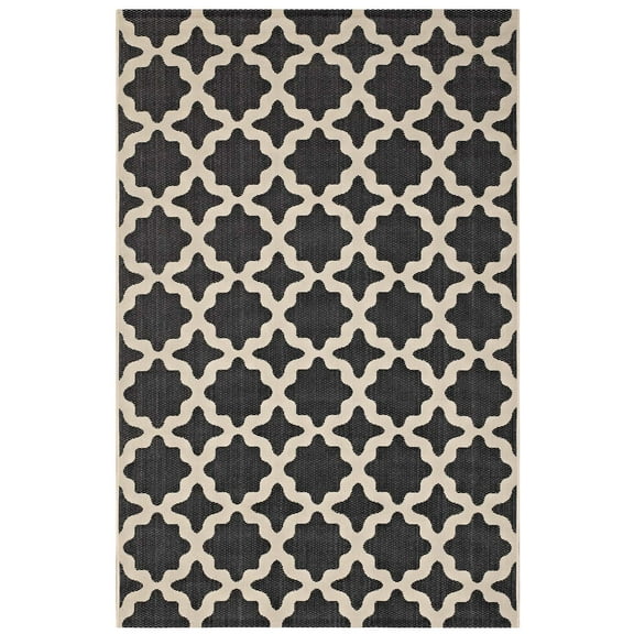 Modern Contemporary Urban Living Lounge Room, Indoor and Outdoor Area Rug Runner Floor Carpet, Moroccan Style, Fabric, Multi Black